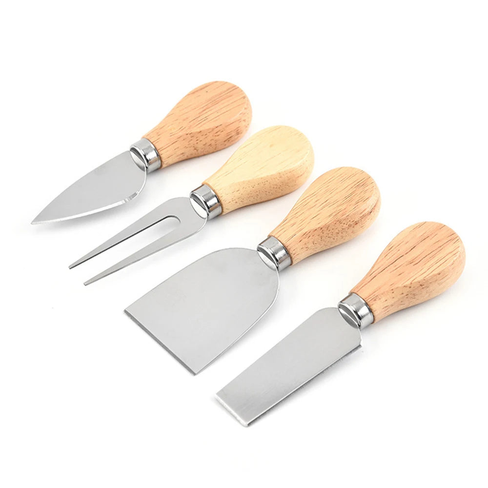 4-Piece Cheese Knives Set with Wooden Handles