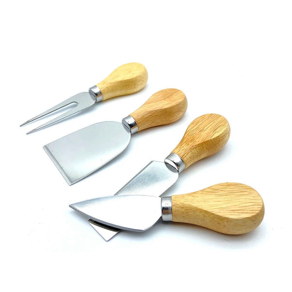 4-Piece Cheese Knives Set with Wooden Handles
