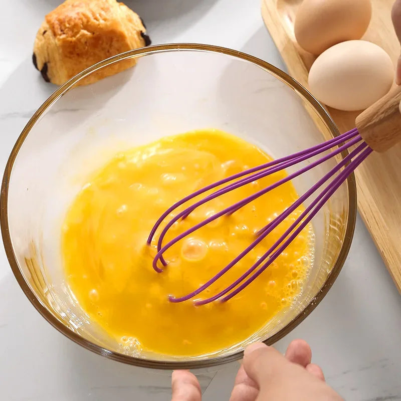 Silicone Egg Beater Whisk with Wooden Handle