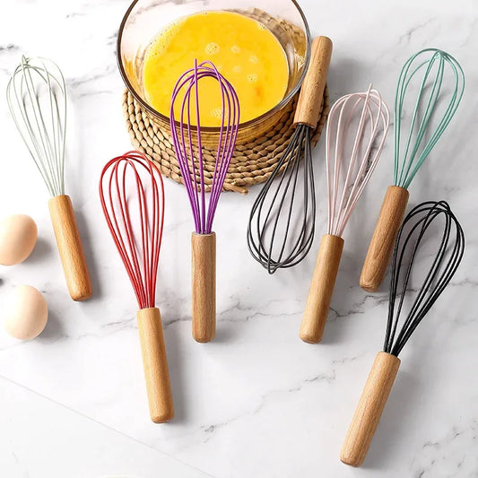 Silicone Egg Beater Whisk with Wooden Handle