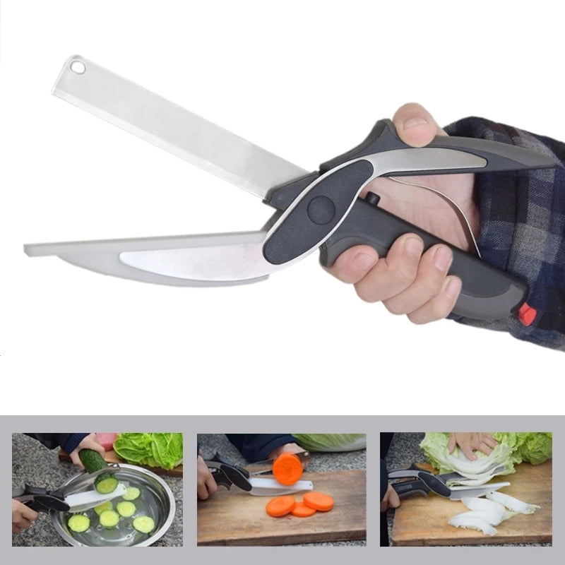 2-in-1 Kitchen Food Scissor Utility Knife & Cutting Board